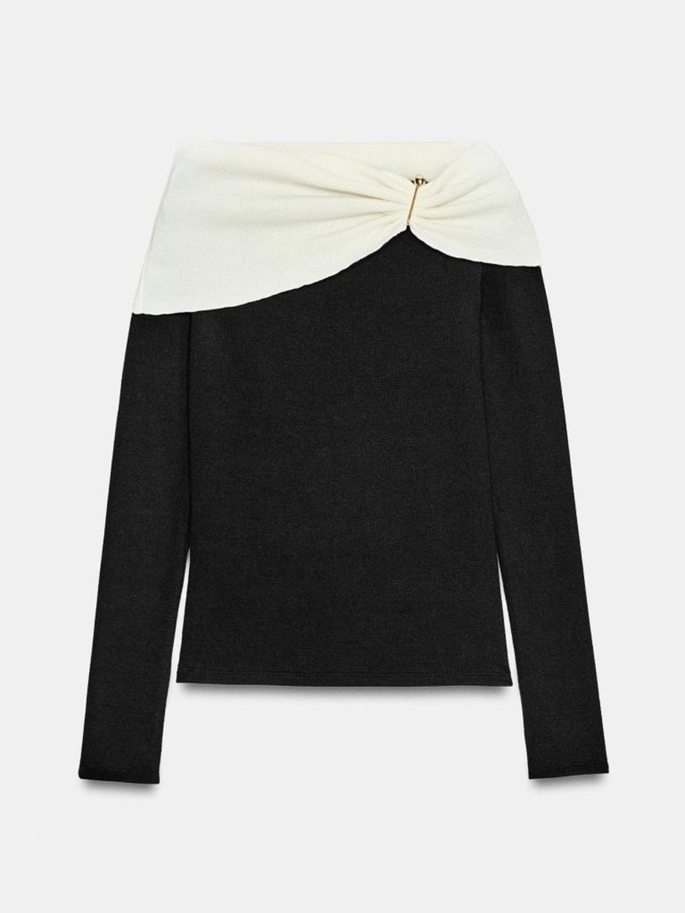 Zara Off-Shoulder Two-Tone Knit Top - Black & Cream